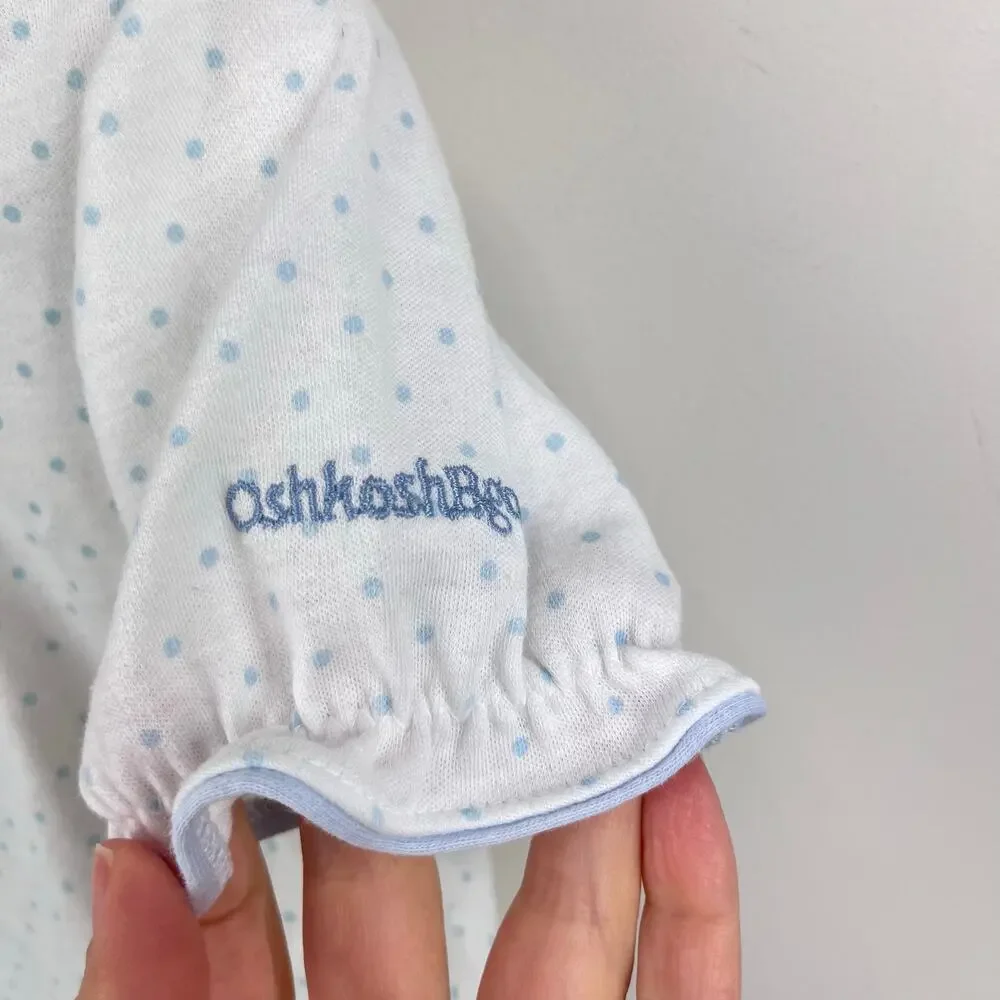 Vintage OshKosh B'gosh White Blue Polka Dot Blouse Shirt 4T USA